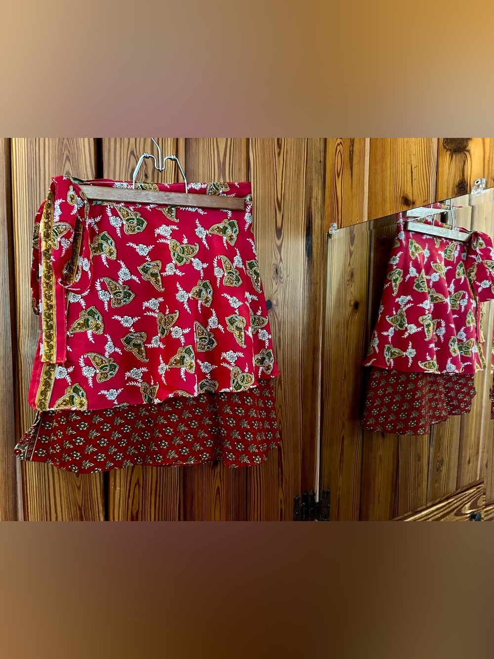 Reversible Silk Wrap Skirt, Tie Waist, Skater, contrasting double layer, Paisley - Picture 2 of 8